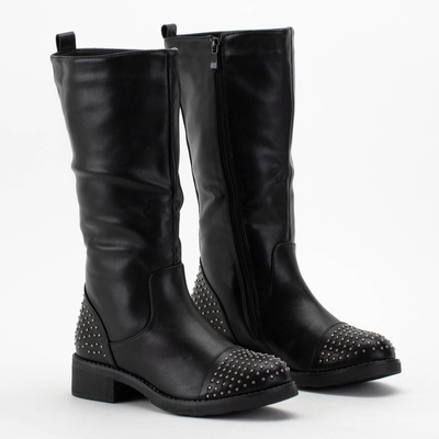 Czarne kozaki damskie z dżetami Kirida - Obuwie