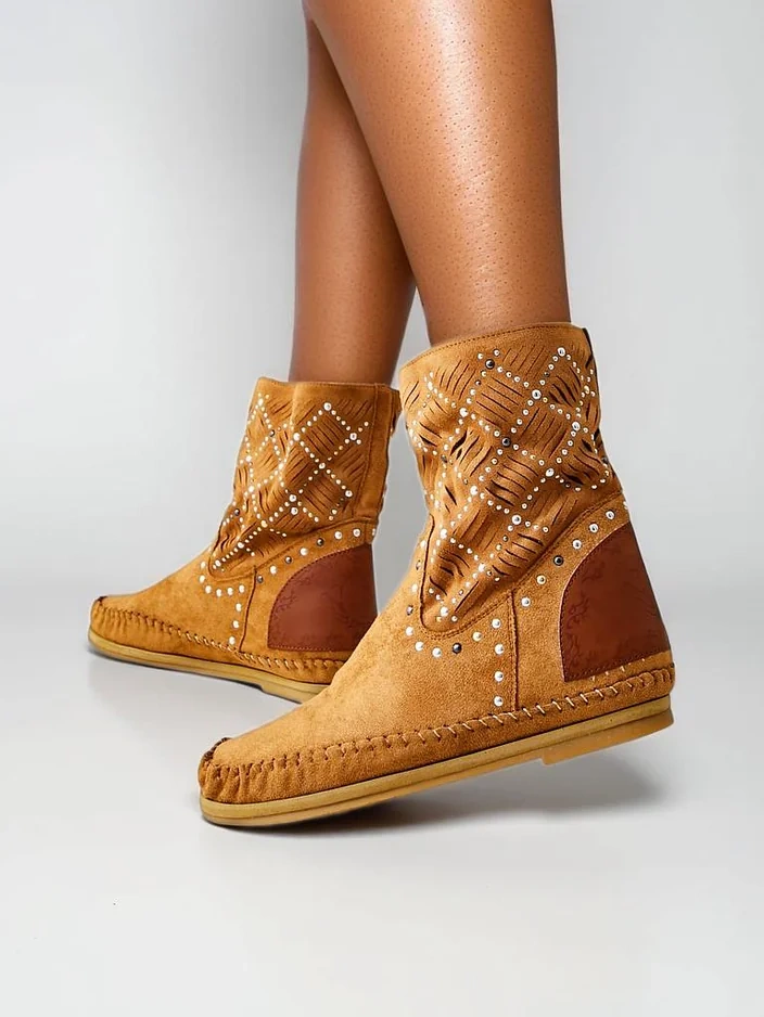 Боти до глезена за жени Royalfashion с ниска платформа и пиронче Индийски стил