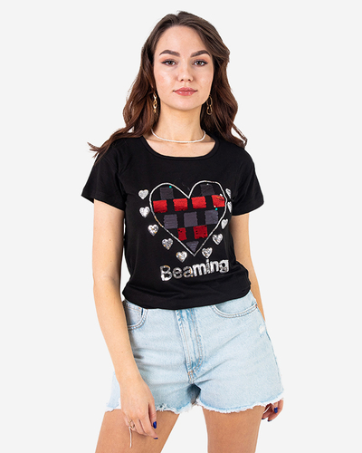 Czarny damski t-shirt z printem - Odzież