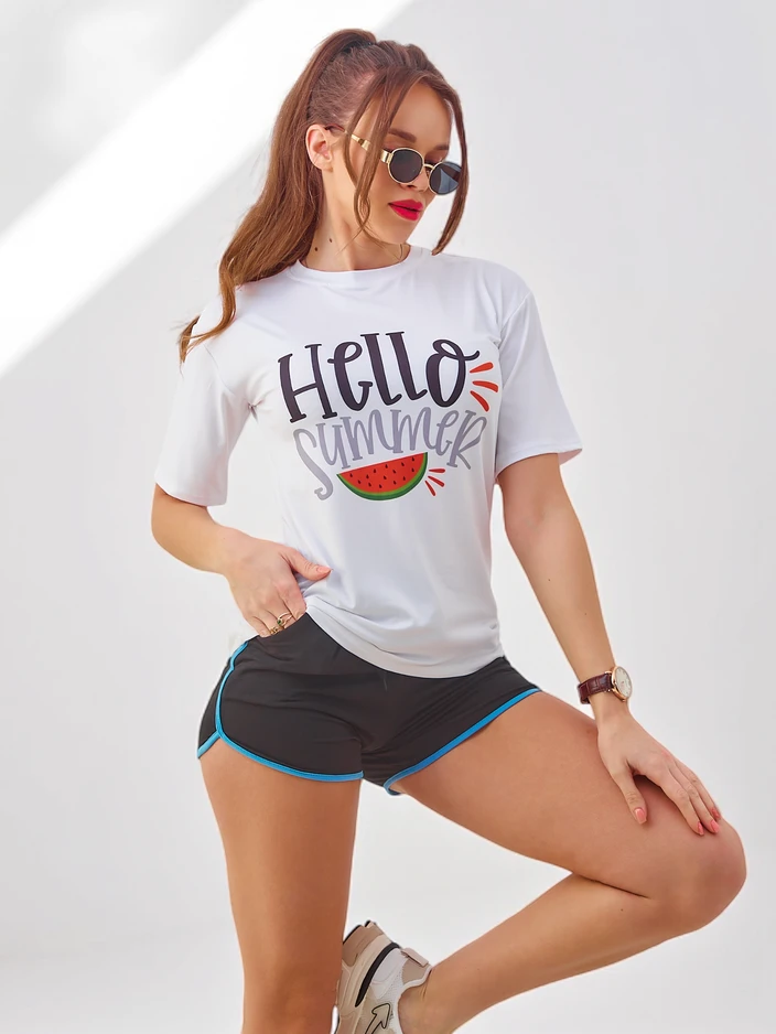 Royalfashion Женски спортен комплект с тениска и шорти Hello Summer