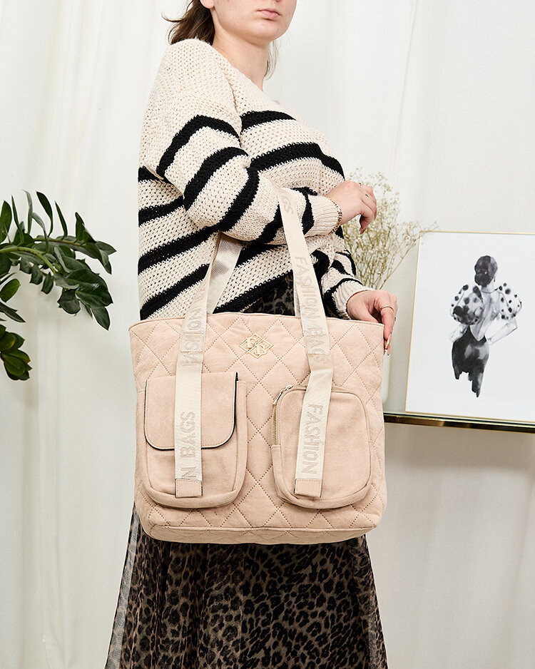 Royalfashion Голяма дамска ватирана чанта shopper в бежово