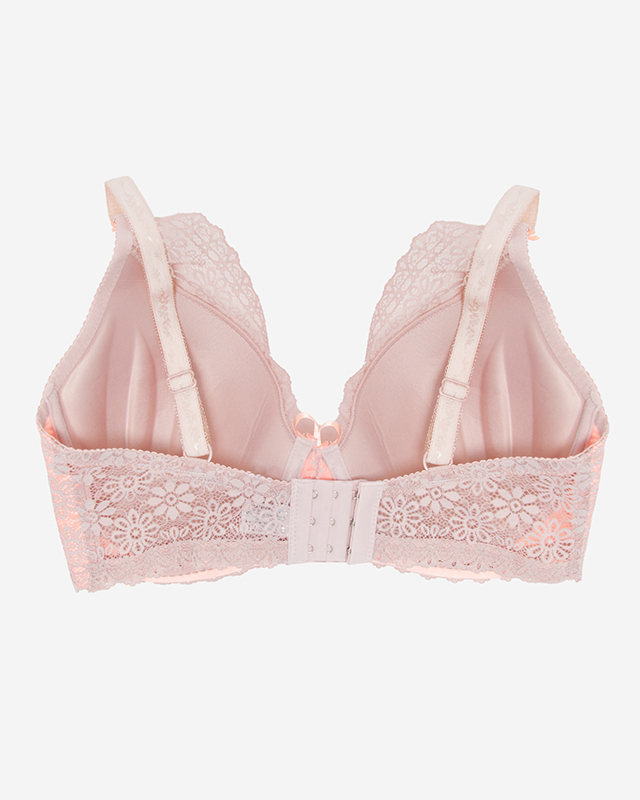 Biustonosz damski różowy z szarą koronką - Bielizna