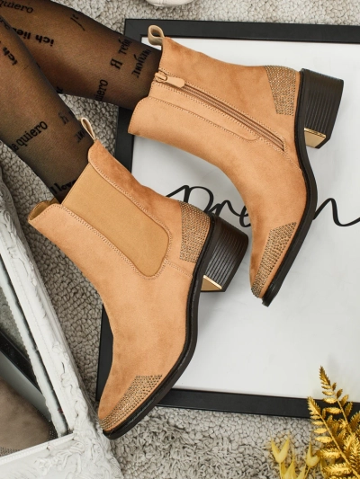 Дамски боти от еко велур, украсени с цирконии TangleMist