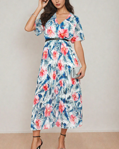 Royalfashion Дамска плисирана флорална миди рокля