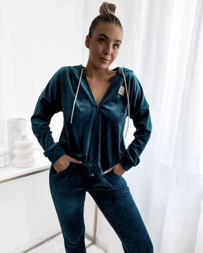 Royalfashion Тюркоазен дамски комплект потник с кръпка