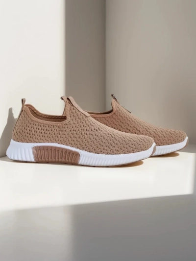 Дамски слипони Selene светлокафяви, плат, плосък ток, комфорт