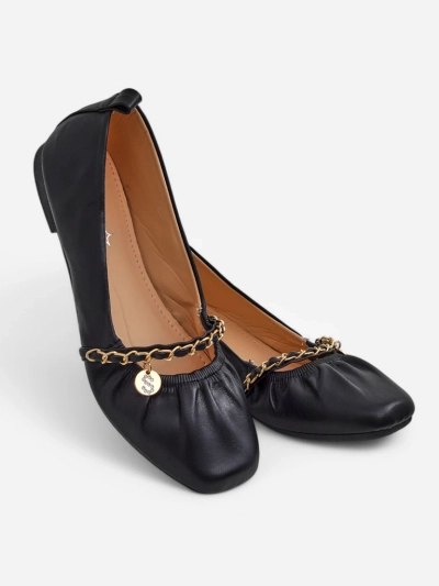 Дамски балеринки Ariadna Nero – черни, плоски, екологична кожа, златна украса