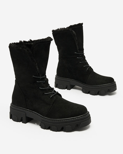 Royalfashion Черни дамски ботуши с връзки Cavenma