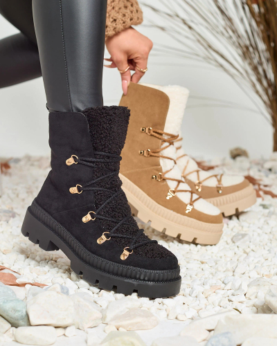 Royalfashion Черни дамски изолирани ловджийски ботуши с овча кожа Lery Walk