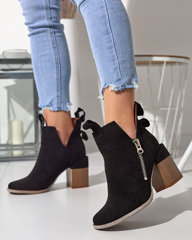 Czarne damskie botki na kwadratowym słupku Darera - Obuwie