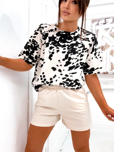 Royalfashion Женски памучен комплект с тениска и шорти COW