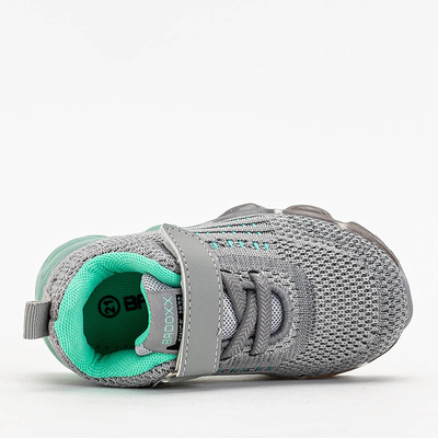 Sportowe buty dziecięce w kolorze szarym z miętowymi elementami Dons - Obuwie