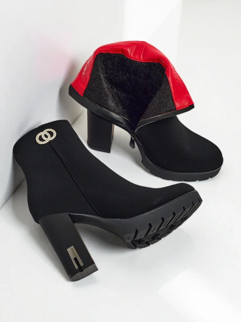 Дамски боти до глезена от матова еко кожа на ток Olivane