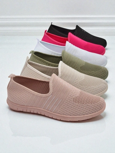 Дамски обувки Aelia розови от плат, удобни мокасини на равна подметка