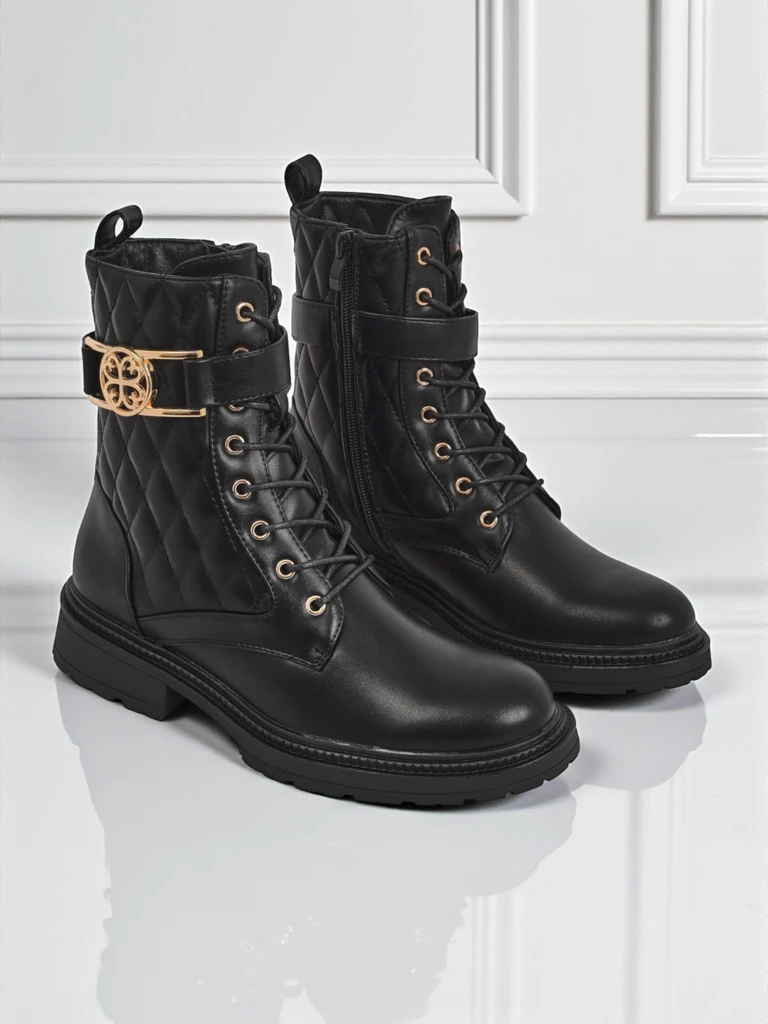 Дамски боти с ефектна капитонирана еко кожа Sable Rose