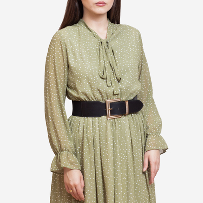 Черен дамски широк колан с голяма златна катарама с циркони - Аксесоари