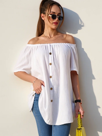 Женска памучна блуза в испански стил с декоративни копчета