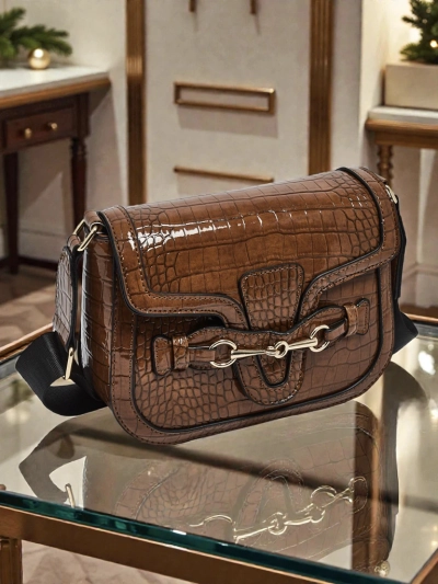 Дамска чанта Aurora Тъмнoкафява Кожена Елегантна