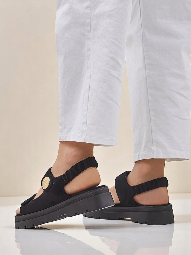 Дамски сандали Royalfashion Anthea Nero – черен велур, платформа 5 см