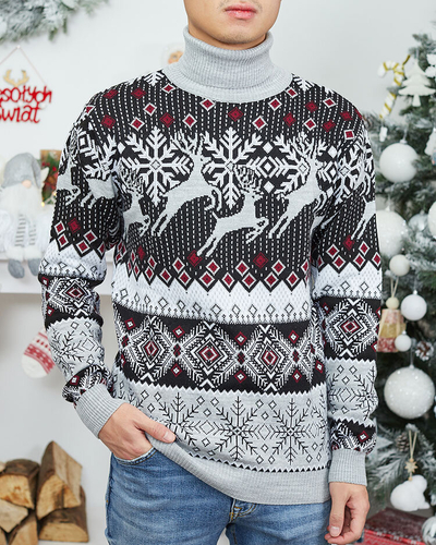 Royalfashion Коледен мъжки пуловер с жартиери в сиво