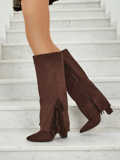 Дамски еко велурени ботуши с горна част Rimolea