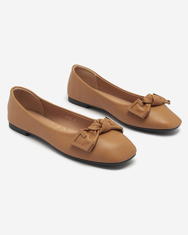 Дамски балерини в цвят камила с декорация на носа Caxien- Footwear