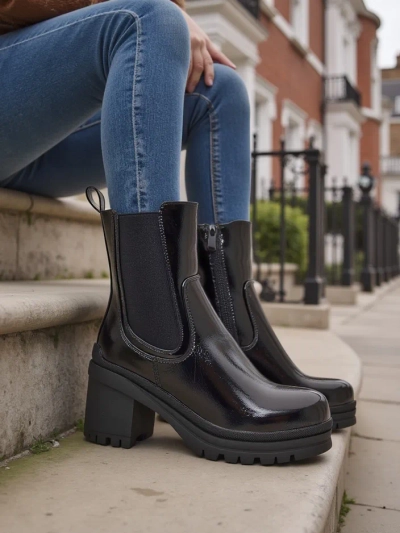 Royalfashion Дамски боти до глезена на блок ток Foddise