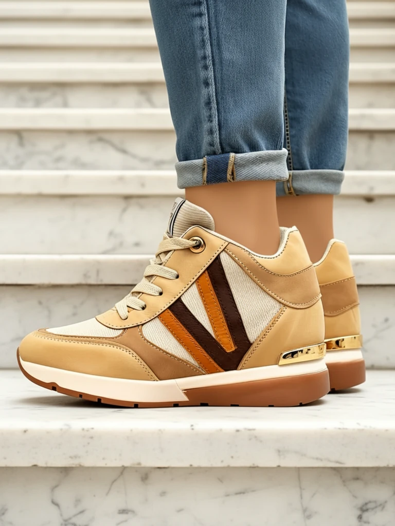 Маратонки Verona Кафяви От Еко Кожа С Висок Ток