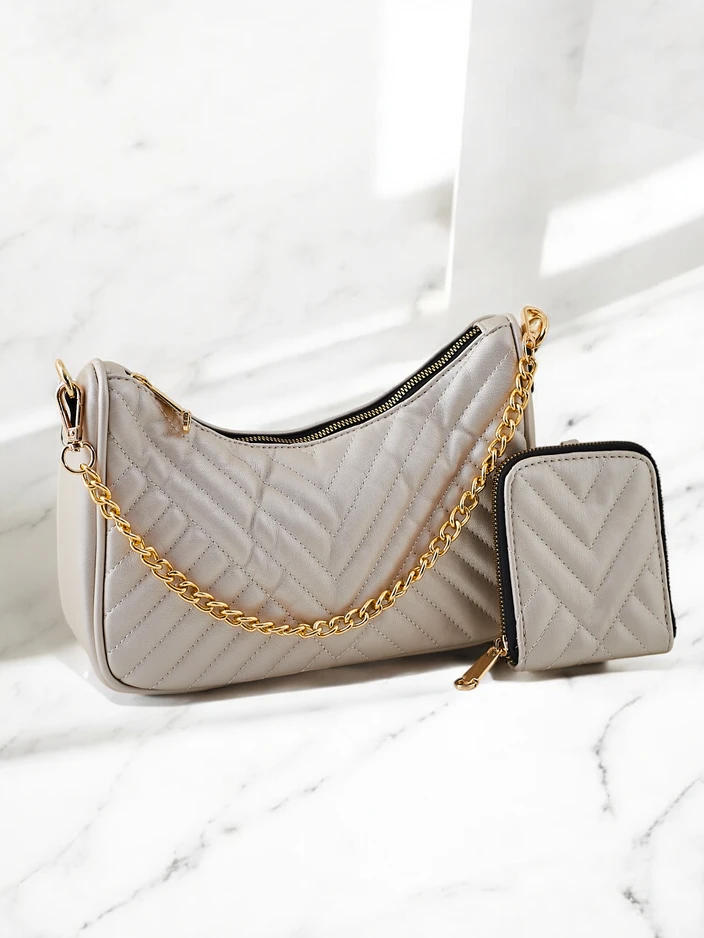 Royalfashion Малка дамска квилтирана чанта с портмоне