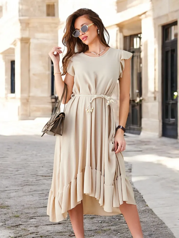 Рокля миди за жени Royalfashion с ръбове и къси ръкави