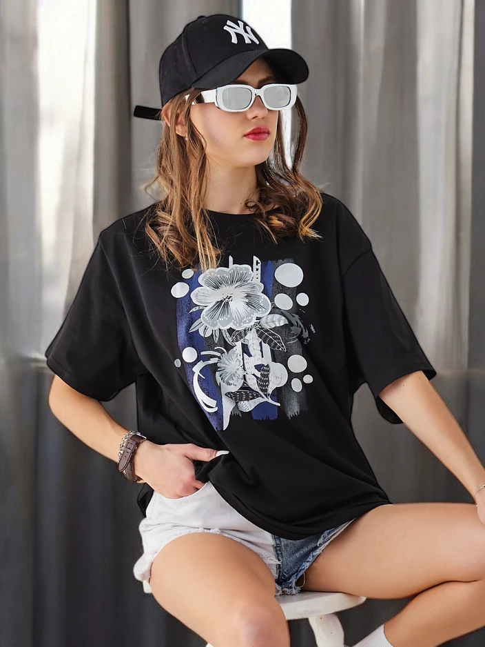 Рокля Модерни женски памучен потник с принт