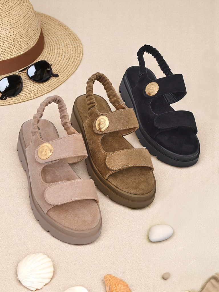 Дамски сандали Royalfashion Anthea Nero – черен велур, платформа 5 см