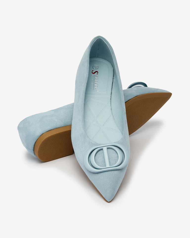 Royalfashion Сини дамски балерини със заострен връх и украса на носа Tidita