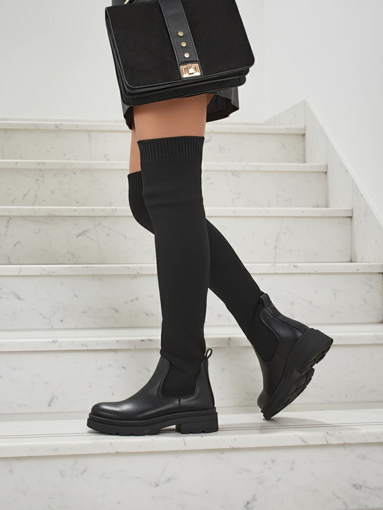 Дълги дамски ботуши тип „слип-он“ Orlina