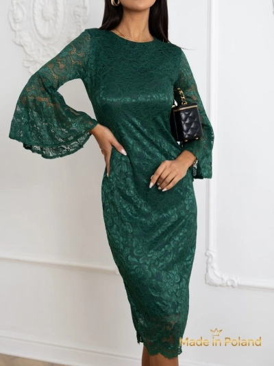 Дамска миди рокля с дантела и широки ръкави Holly Wow