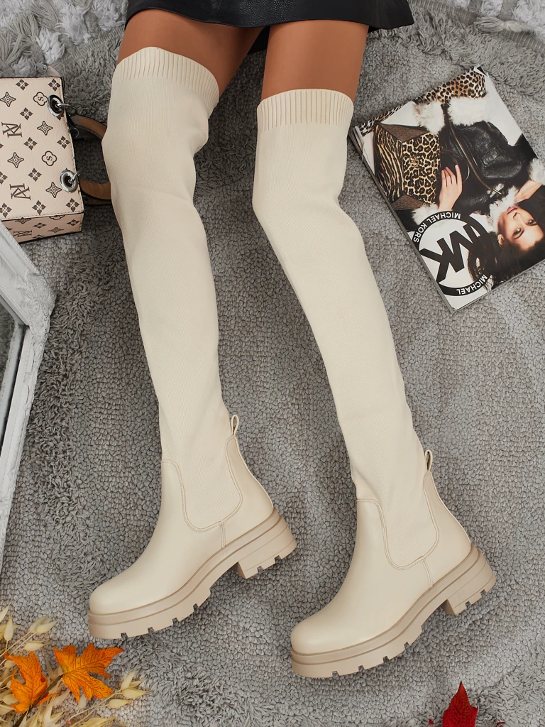 Дълги дамски ботуши тип „слип-он“ Orlina