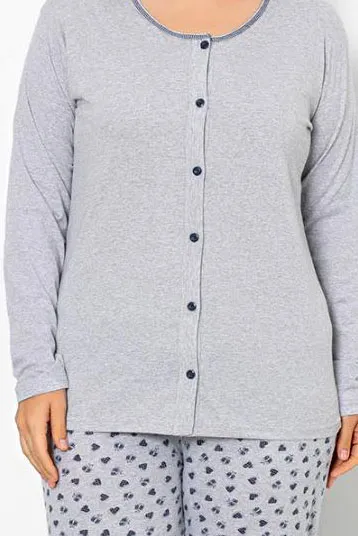 Royalfashion Дамска памучна пижама от 2 части с сърца ПЛЮС РАЗМЕР