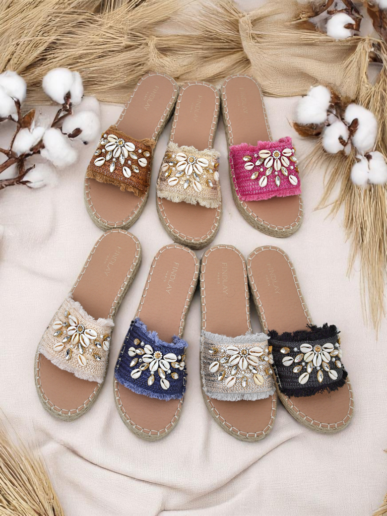 Дамски сандали Royalfashion Helena Decor черни еспадрили с мидички