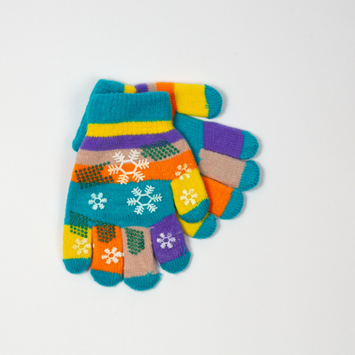 Niebieskie dziewczęce rękawiczki z brokatem i śnieżynkami - Akcesoria