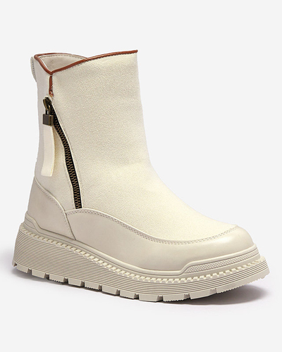 Кремави дамски ботуши с плосък ток Mefina- Footwear