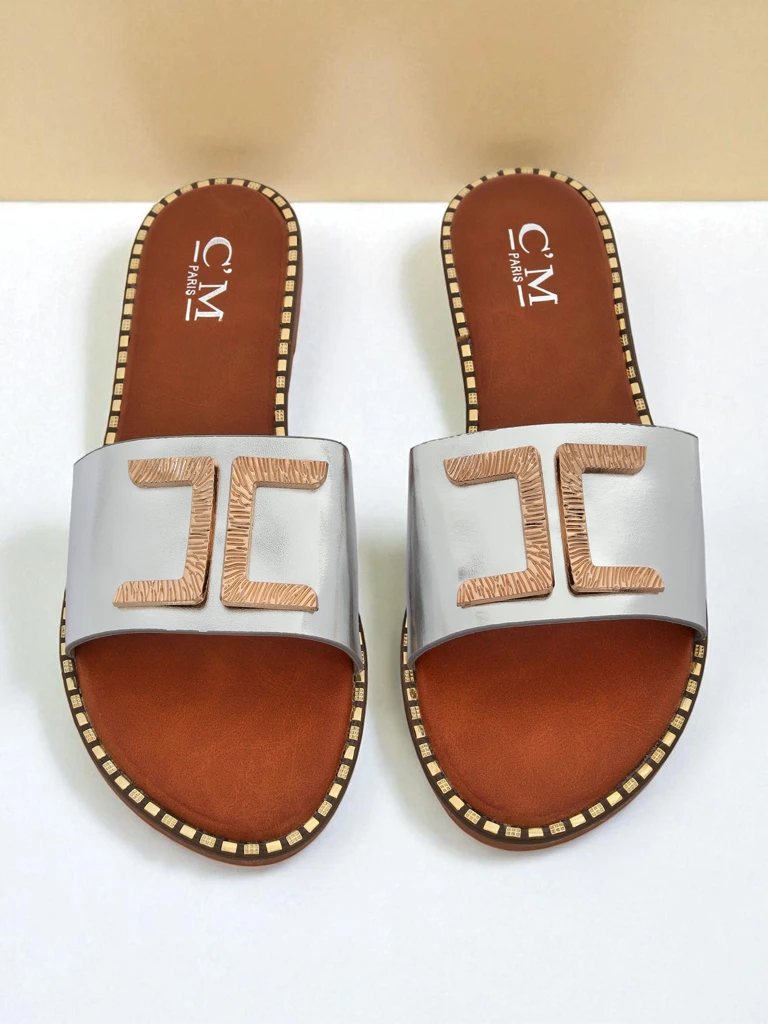 Royalfashion Дамски чехли от еко кожа с декорация Gildra