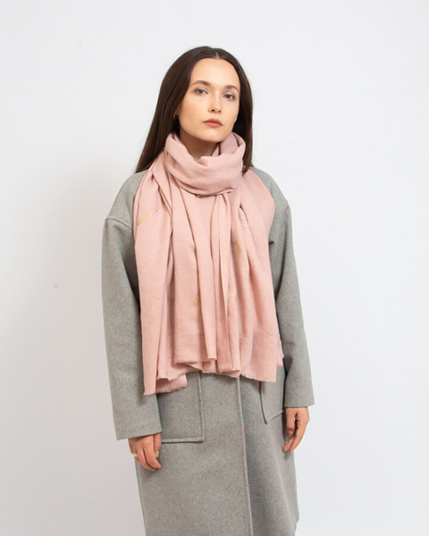 Роялфашън Розов дамски тънък шал с брокат