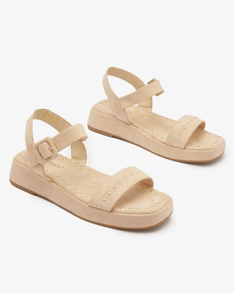 Бежови дамски сандали с камъни Franssia - Обувки