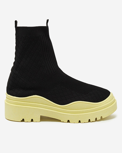 Czarno-żółte botki damskie na płaskim obcasie Seritis - Obuwie