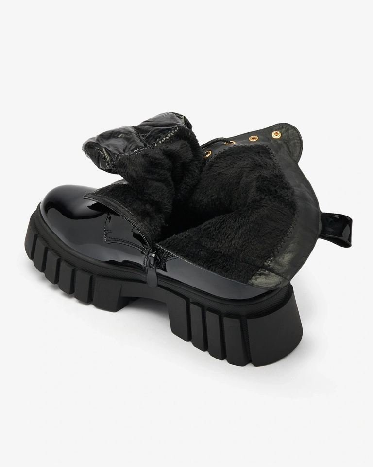 Royalfashion Дамски лакирани черни ботуши Wefetto