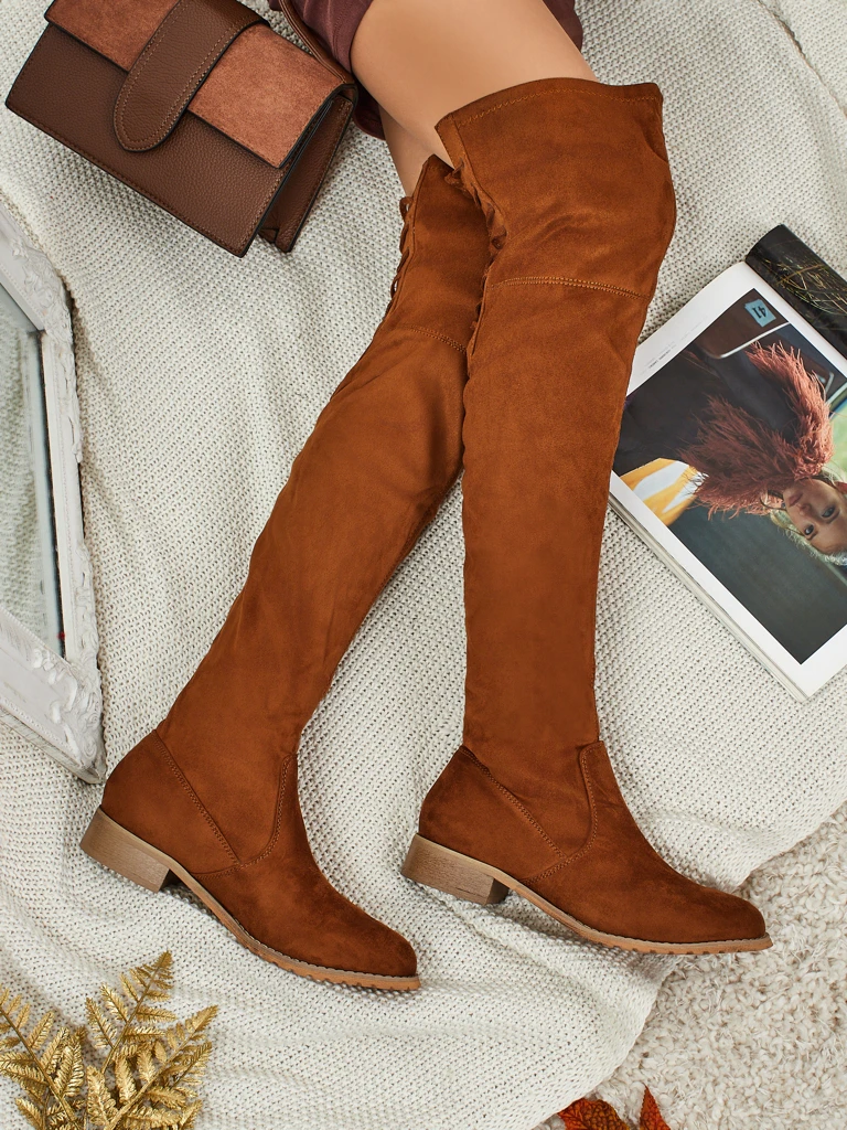Дамски еко велурени ботуши над коляното Denvoria