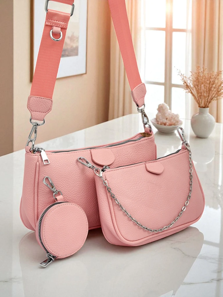 Дамска чанта Amara Rosa – розова чанта през рамо от еко кожа с верижка