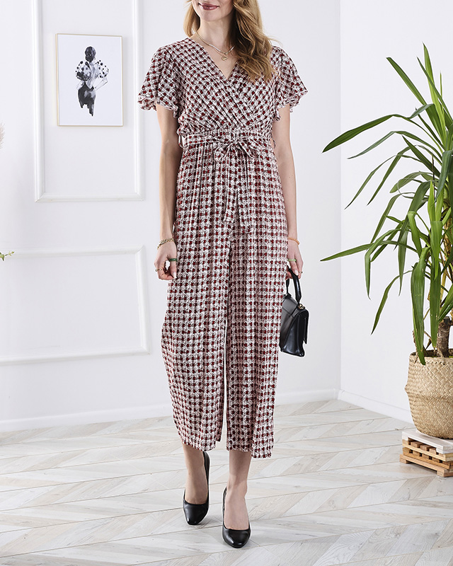 Дълъг дамски гащеризон с връзки в червено - Облекло