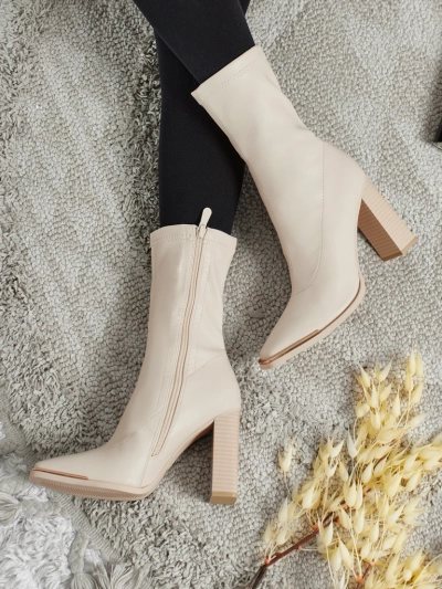 Дамски еко кожени боти до глезена на ток Morvella