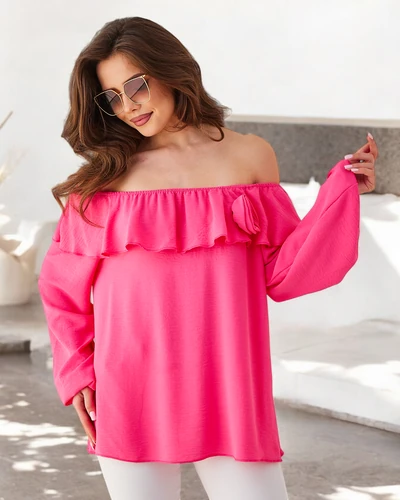 Royalfashion Дамска блуза в испански стил с волан и цвете